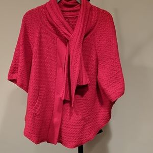Anthropologie red knit poncho with POCKETS Small
